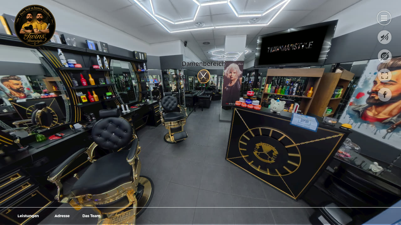 Innenbereich des Friseursalons im 360°-Rundgang